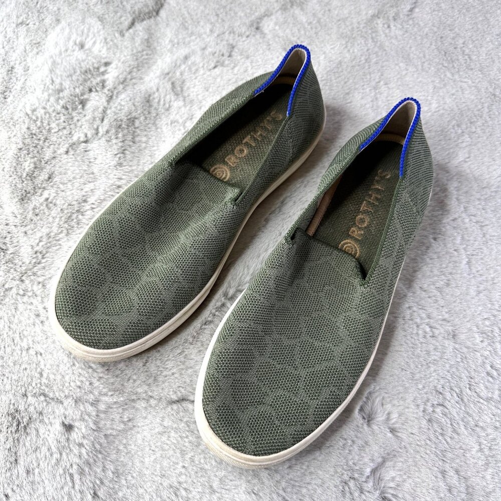Rothys Shoe Womens 8 Original Slip On Green‎ Animal Print Casual Flats Sneaker